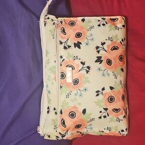 Floral Print Cosmetic Bag with Zipper Closure